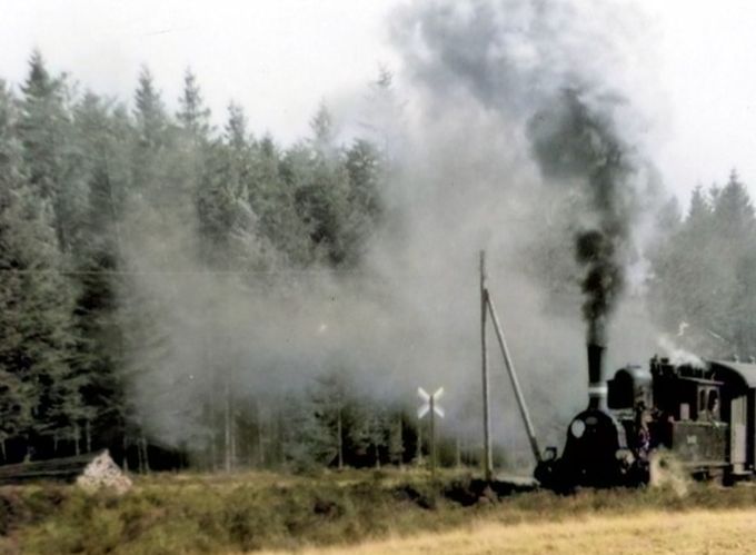 Troldhedebanens sidste tog 1968.
Den lille sidebane Vejen-Gesten blev Triangelmotorvognen, der havde trafikeret denne strækning erstattedes af en rutebil. Og med udgangen af marts måned 1968 blev TKVJ´s hovedlinie fra Kolding til Troldhede nedlagt.
Troldhede-Kolding-Vejen Jernbane (TKVJ) – eller Troldhedebanen – var Danmarks længste privatbane med hoved strækningen Troldhede-Grindsted-Kolding (1917-68) og sidebanen Gesten-Vejen (1917-51).