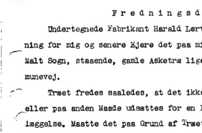 Holger Hansen. Asketræet er  fredet, mener byen hedder Askov, fordi der har ligget en Askeskov, hvor byen ligger i dag.
